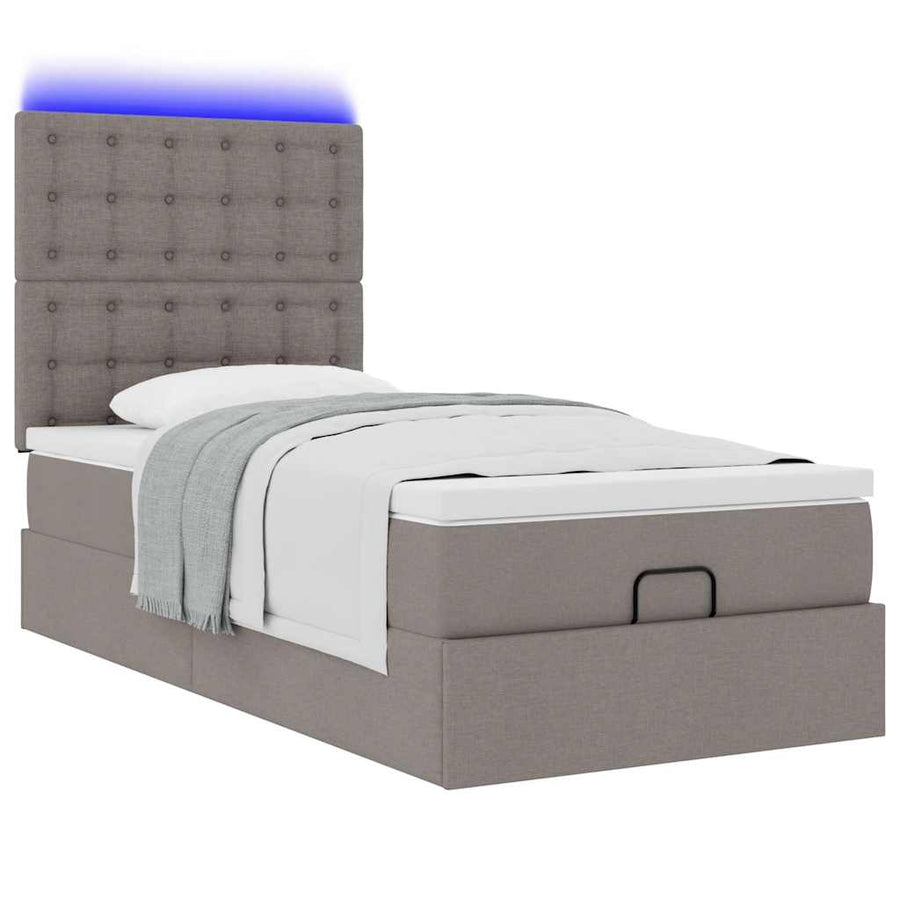 Ottoman bed met matras en LED's 90x190cm stof taupe