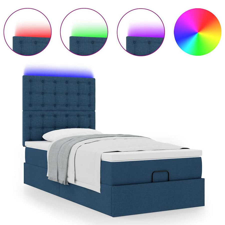 Ottoman bed met matras en LED's 90x190cm stof blauw