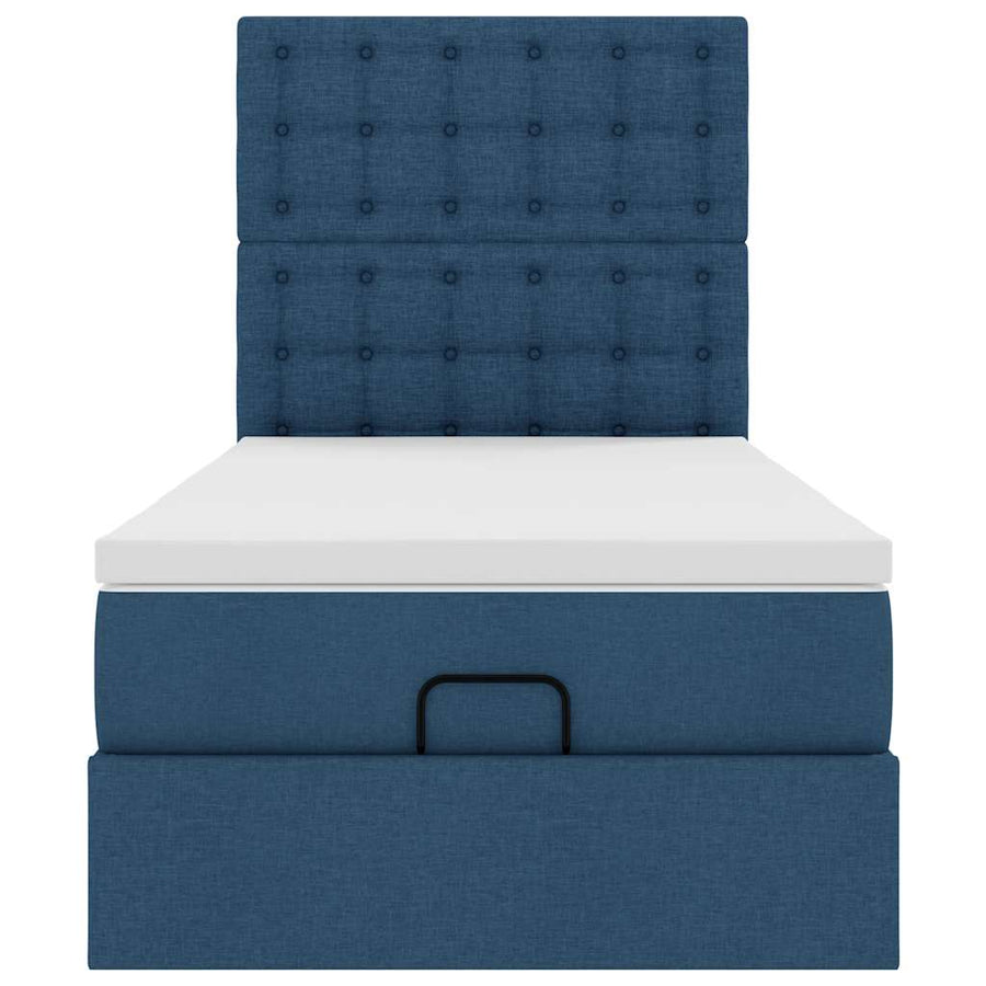 Ottoman bed met matras en LED's 90x190cm stof blauw
