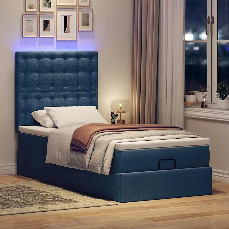 Ottoman bed met matras en LED's 90x190cm stof blauw