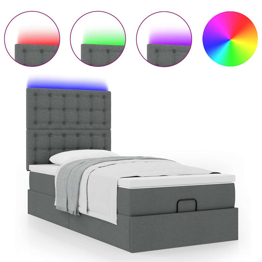Ottoman bed met matras en LED's 90x200cm stof donkergrijs