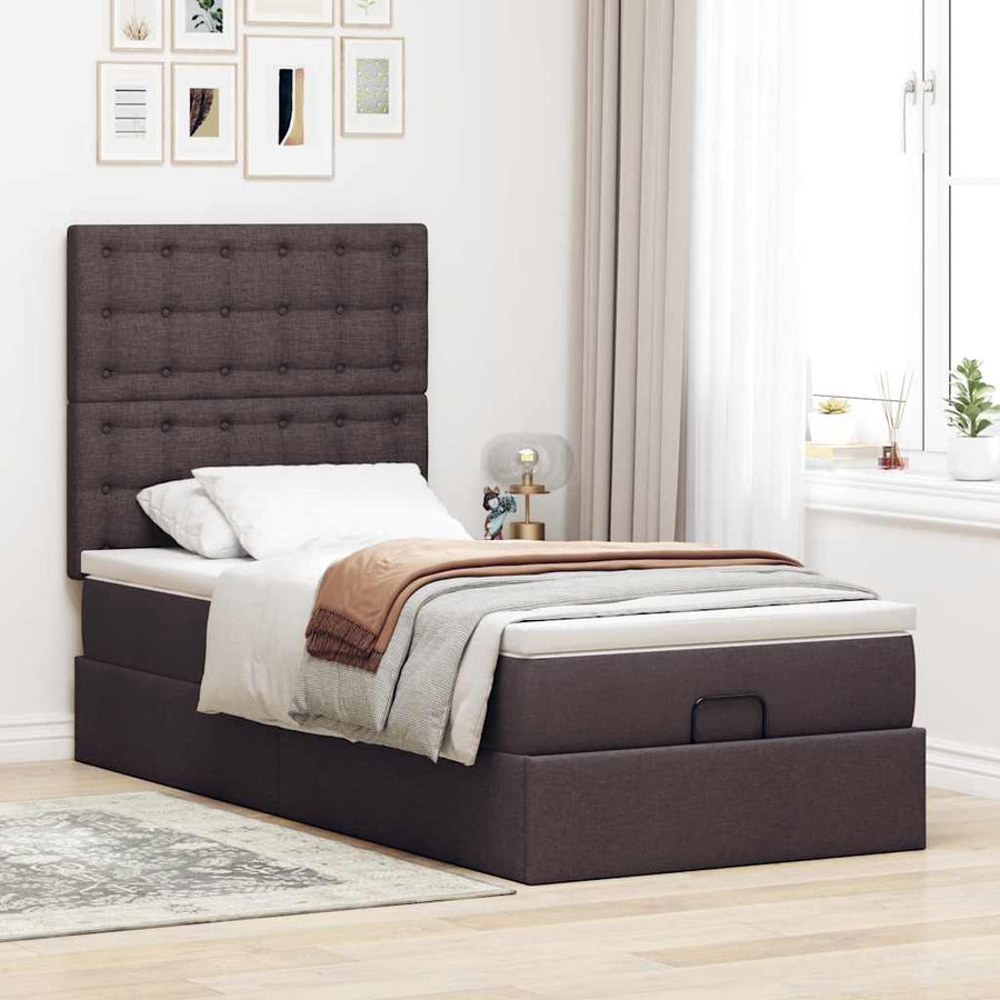 Ottoman bed met matras en LED's 90x200cm stof donkerbruin