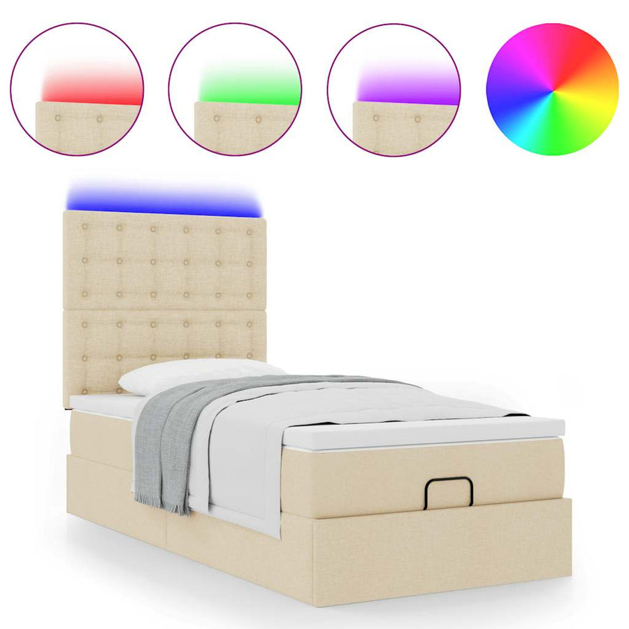 Ottoman bed met matras en LED's 90x200cm stof crèmekleurig
