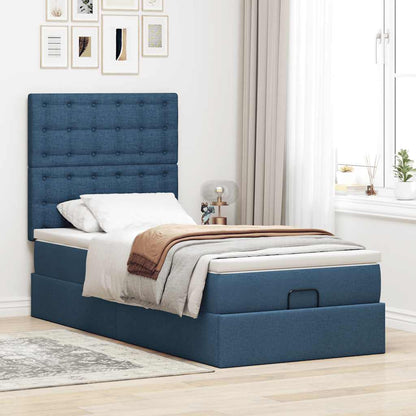 Ottoman bed met matras en LED's 90x200cm stof blauw