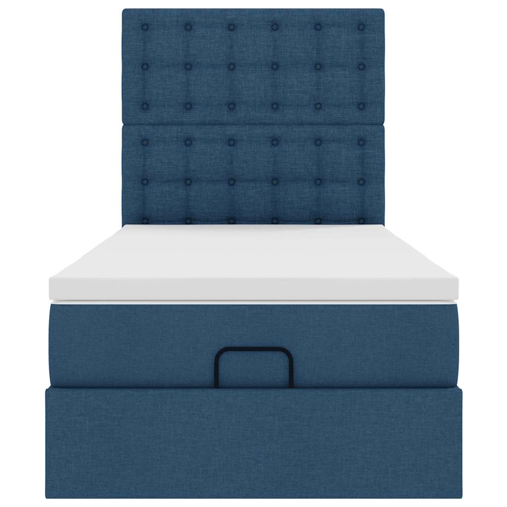 Ottoman bed met matras en LED's 90x200cm stof blauw