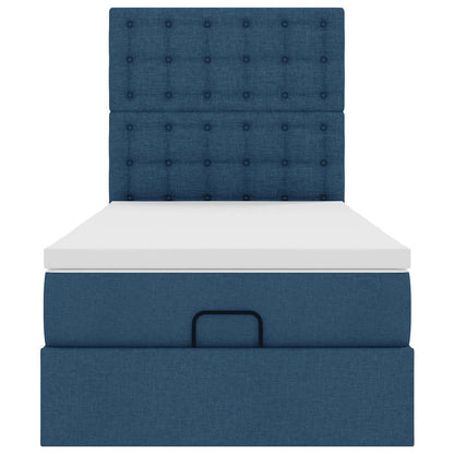 Ottoman bed met matras en LED's 90x200cm stof blauw