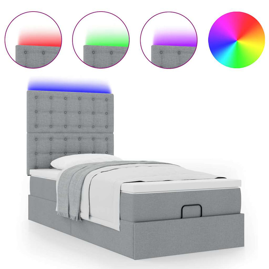 Ottoman bed met matras en LED's 100x200cm stof lichtgrijs