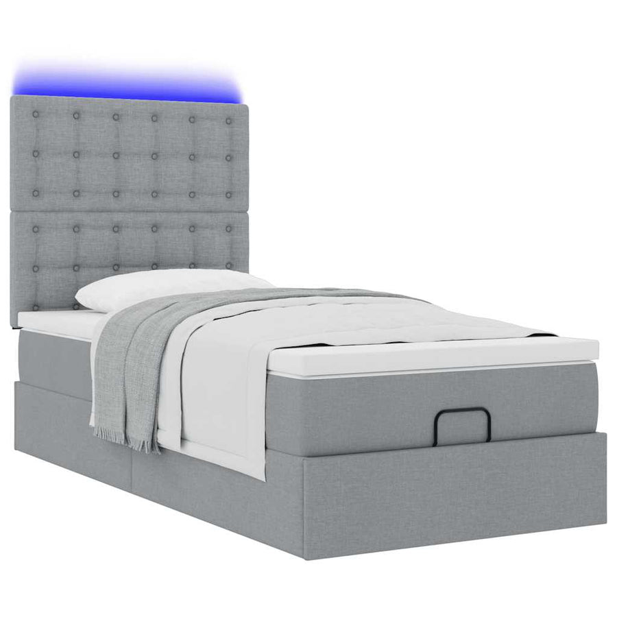 Ottoman bed met matras en LED's 100x200cm stof lichtgrijs