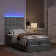 Ottoman bed 100x200 cm stof lichtgrijs met matras en LED