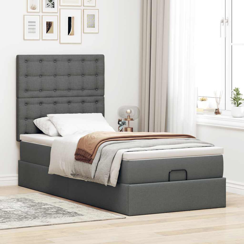 Ottoman bed met matras en LED's 100x200cm stof donkergrijs