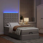 Ottoman bed with mattress and LEDs 100x200cm fabric taupe