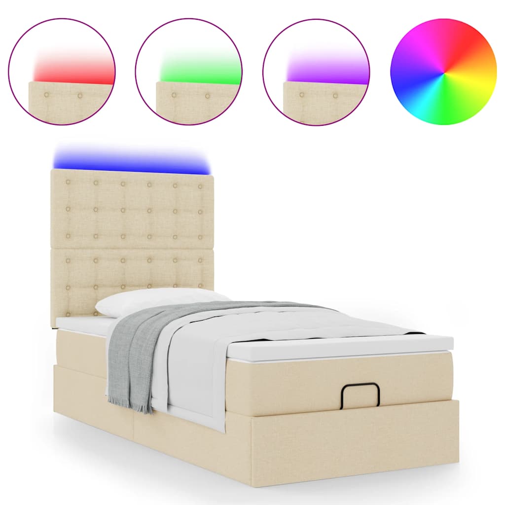 Ottoman bed met matras en LED's 100x200cm stof crèmekleurig