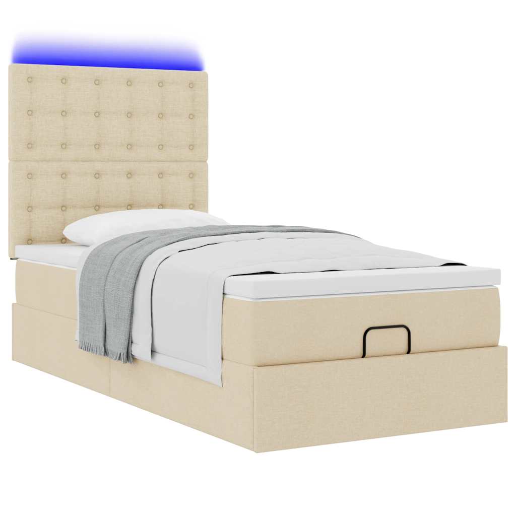 Ottoman bed met matras en LED's 100x200cm stof crèmekleurig