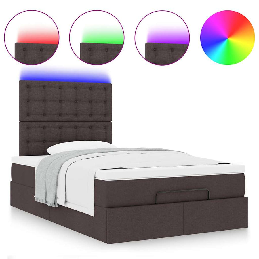 Ottoman bed met matras en LED's 120x190 cm stof donkerbruin
