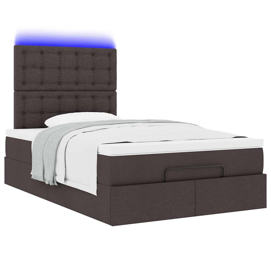 Ottoman bed met matras en LED's 120x190 cm stof donkerbruin
