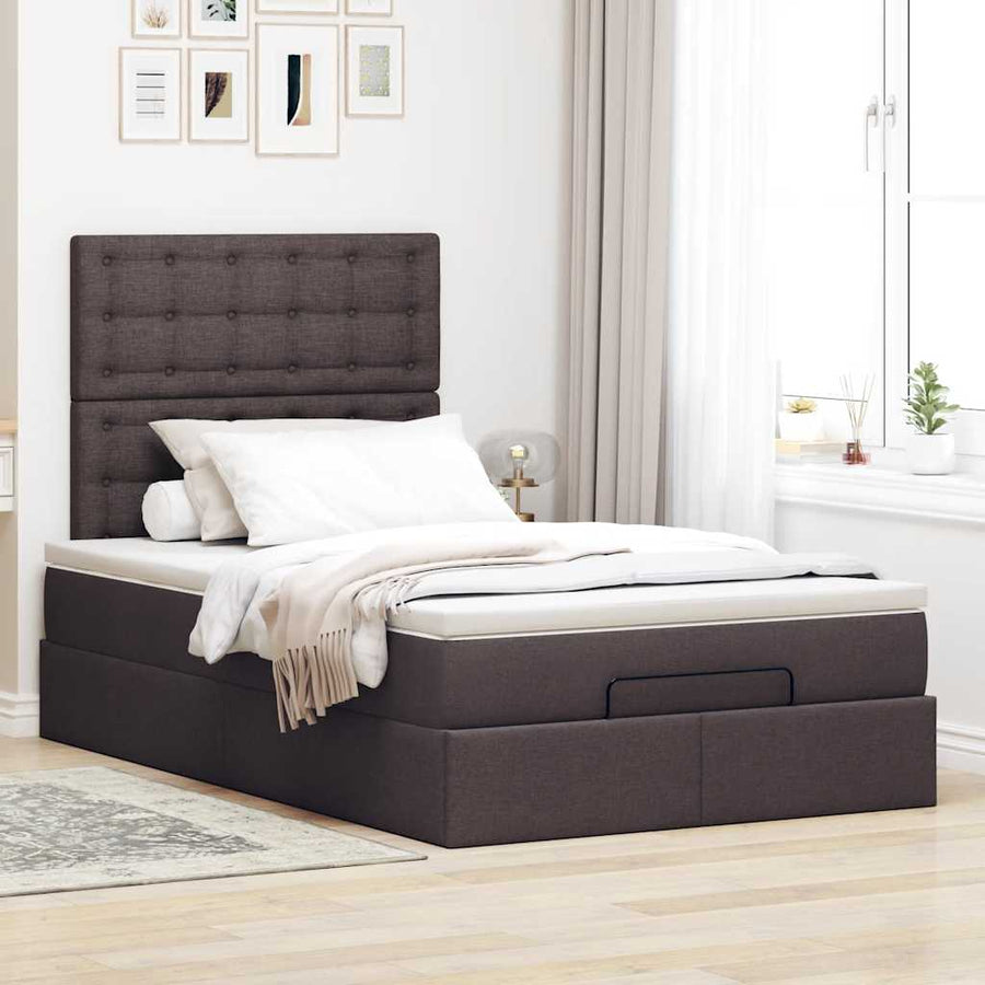 Ottoman bed met matras en LED's 120x190 cm stof donkerbruin