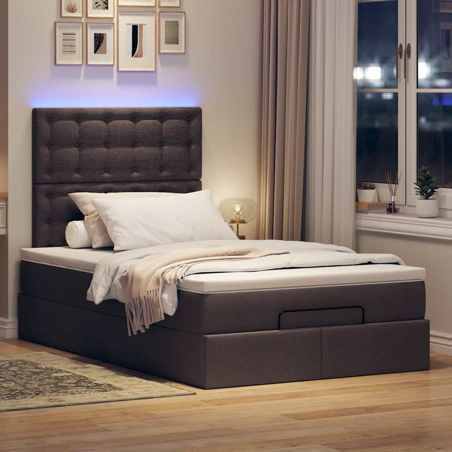 Ottoman bed met matras en LED's 120x190 cm stof donkerbruin