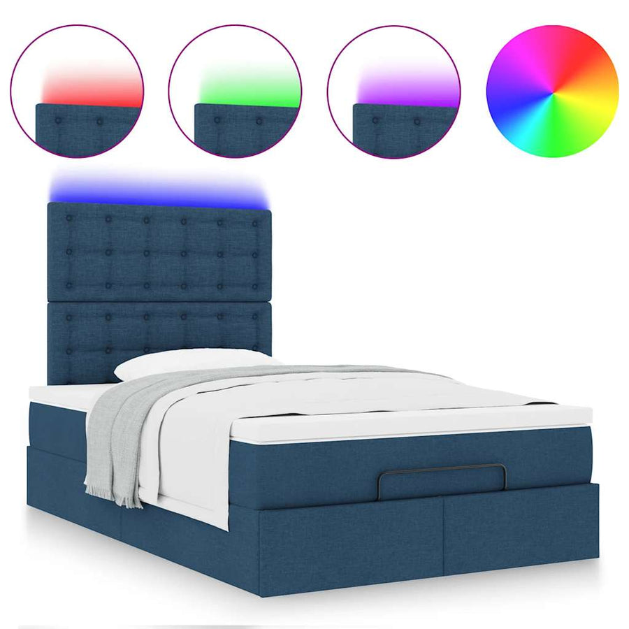Ottoman bed met matras en LED's 120x190 cm stof blauw