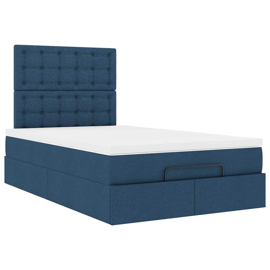 Ottoman bed met matras en LED's 120x190 cm stof blauw