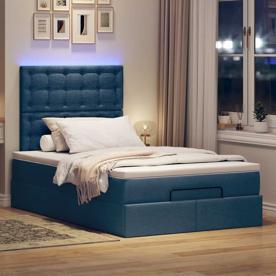 Ottoman bed met matras en LED's 120x190 cm stof blauw