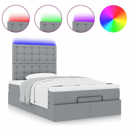 Ottoman bed met matras en LED's 120x200cm stof lichtgrijs