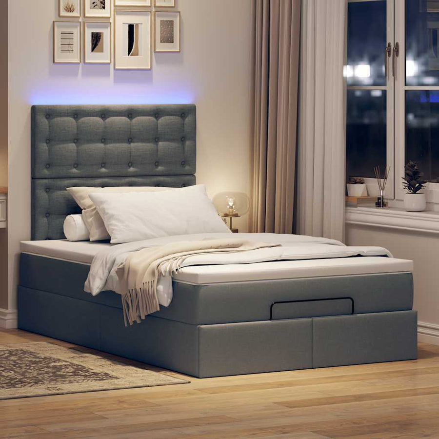 Ottoman bed met matras en LED's 120x200cm stof donkergrijs