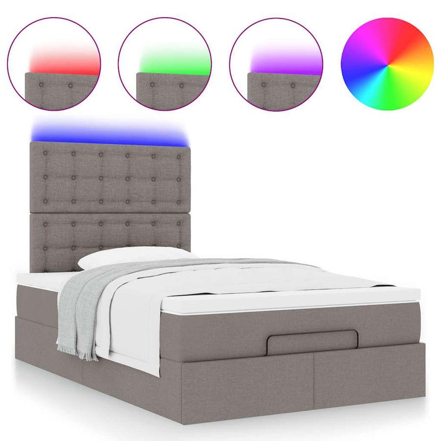 Ottoman bed met matras en LED's 120x200cm stof taupe