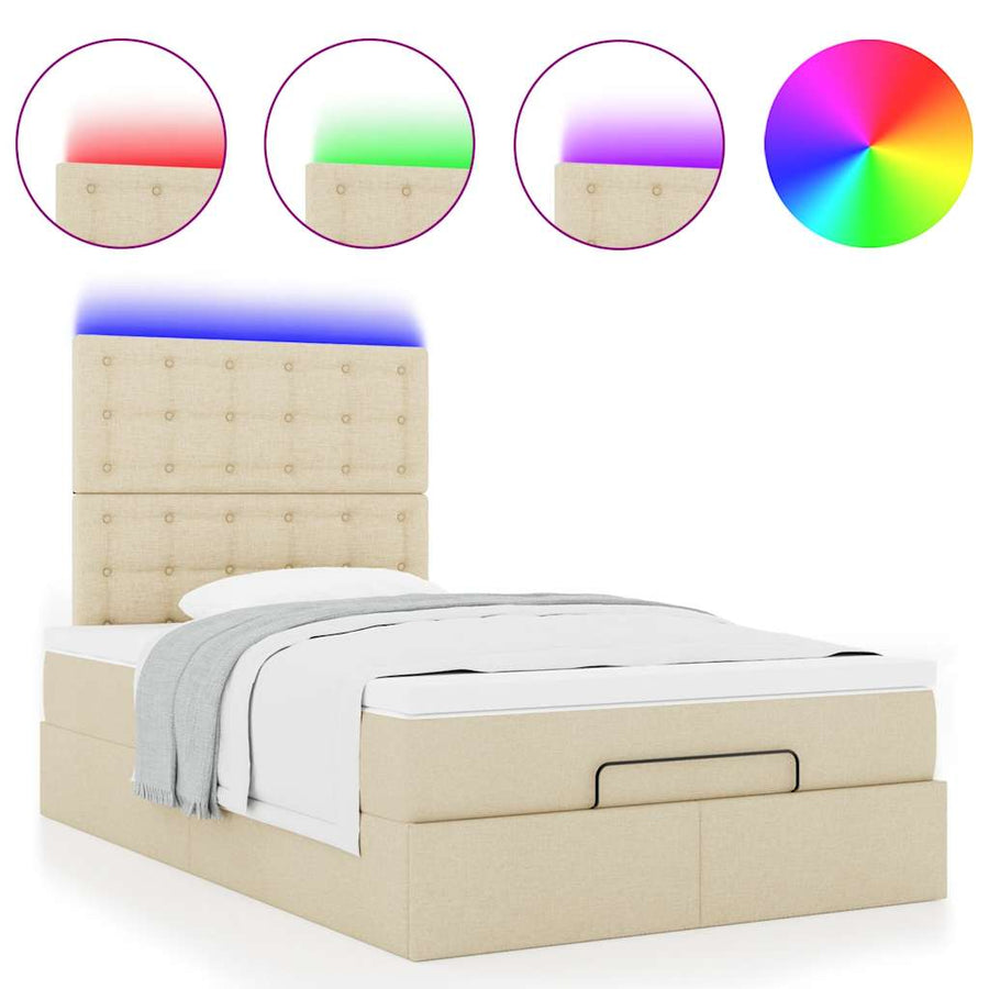 Ottoman bed met matras en LED's 120x200cm stof crèmekleurig