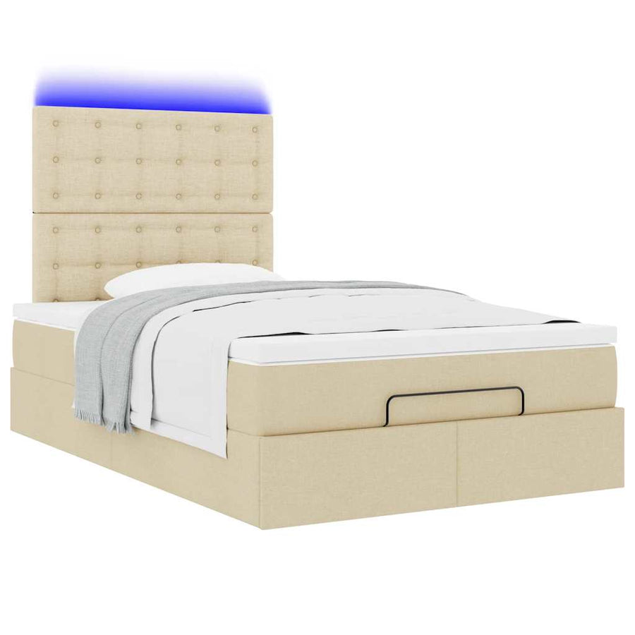Ottoman bed met matras en LED's 120x200cm stof crèmekleurig