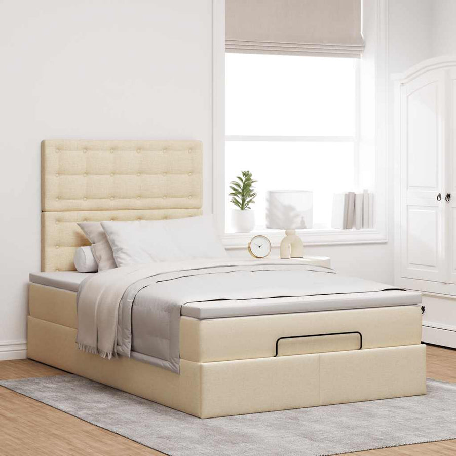 Ottoman bed met matras en LED's 120x200cm stof crèmekleurig