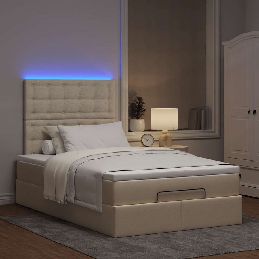 Ottoman bed met matras en LED's 120x200cm stof crèmekleurig