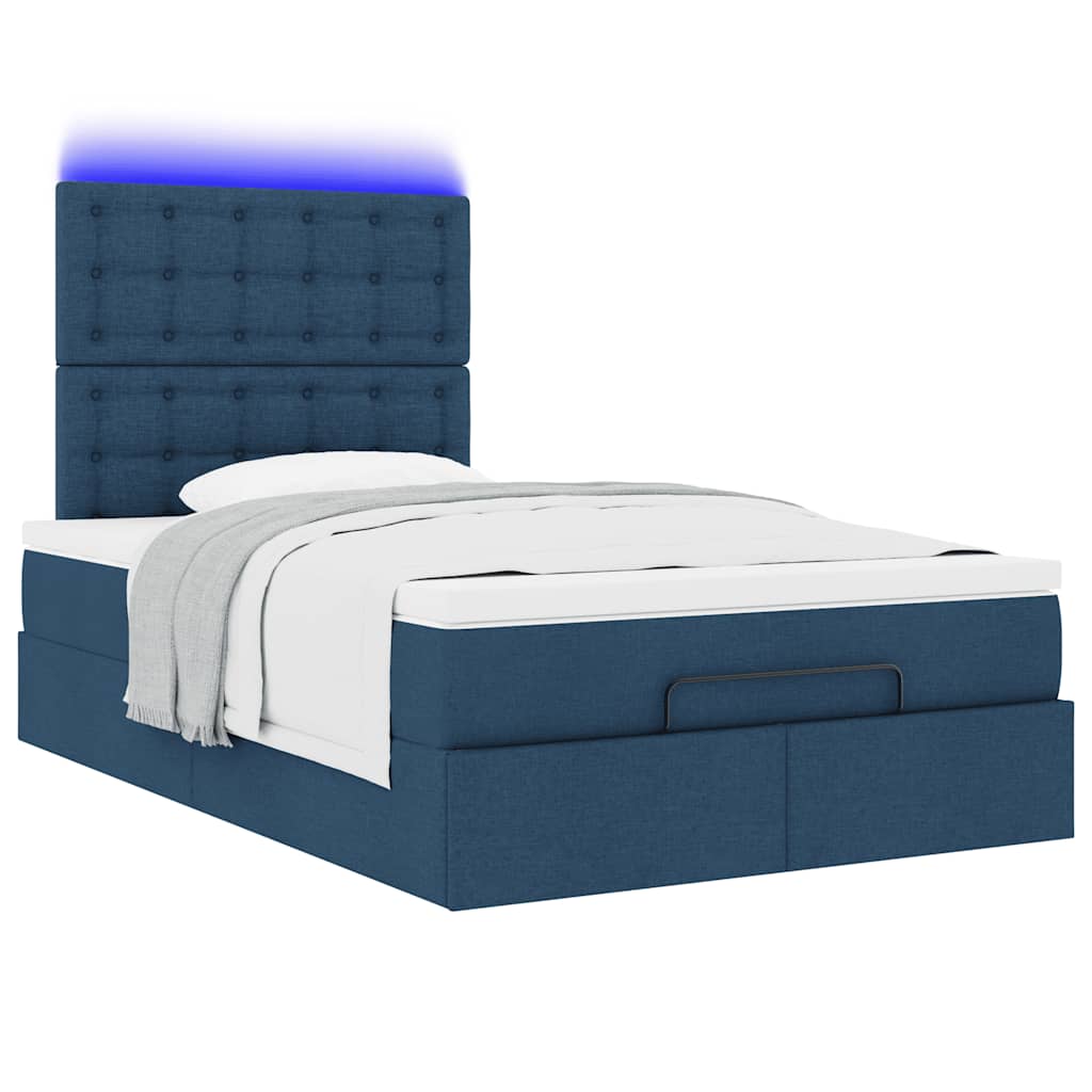 Ottoman bed met matras en LED's 120x200cm stof blauw