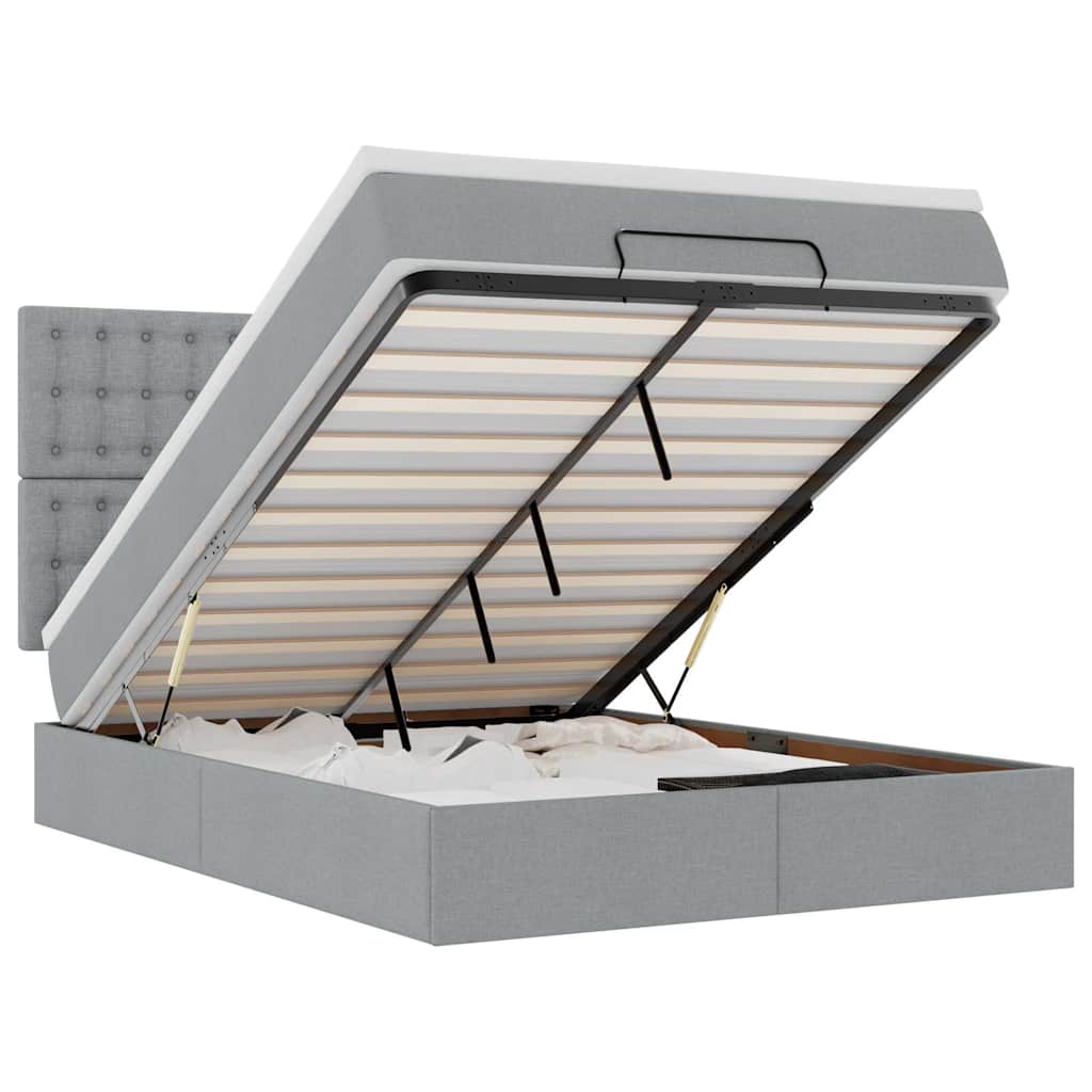 Ottoman bed met matras en LED's 140x190cm stof lichtgrijs