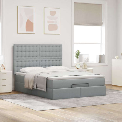 Ottoman bed met matras en LED's 140x190cm stof lichtgrijs