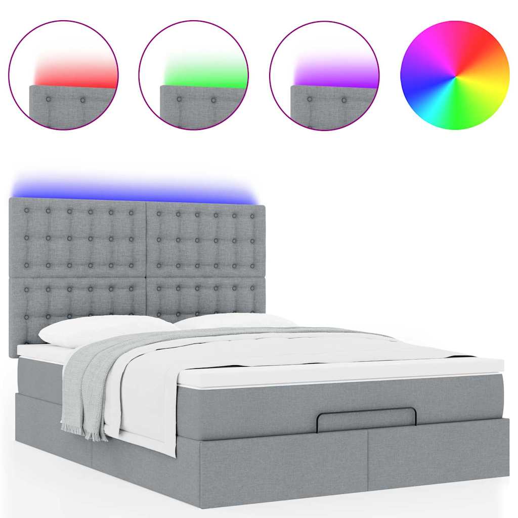 Ottoman bed met matras en LED's 140x190cm stof lichtgrijs