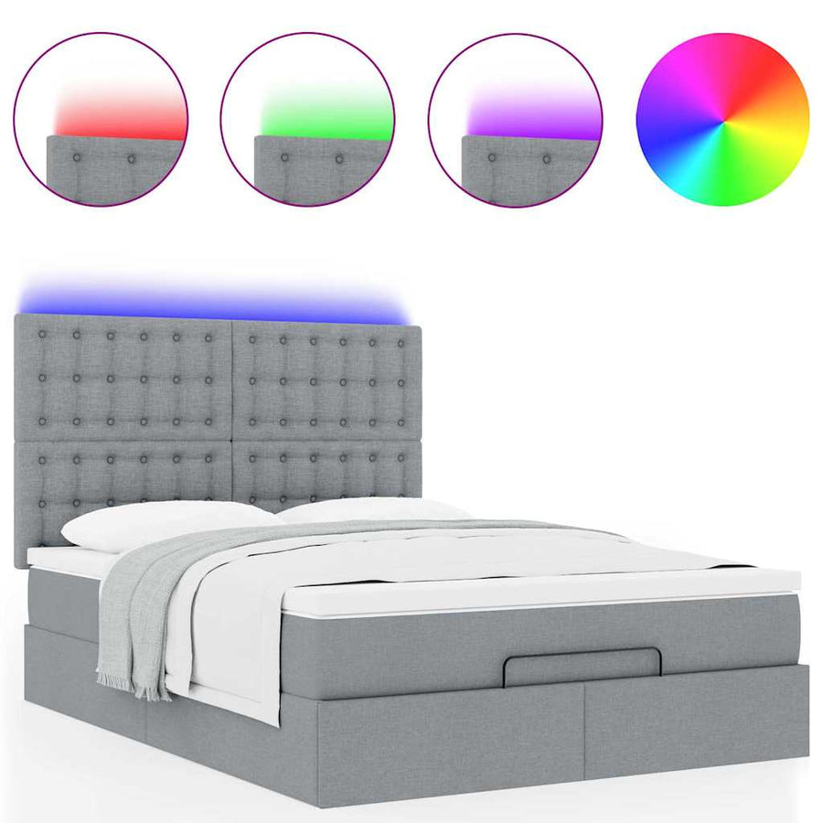 Ottoman bed met matras en LED's 140x190cm stof lichtgrijs