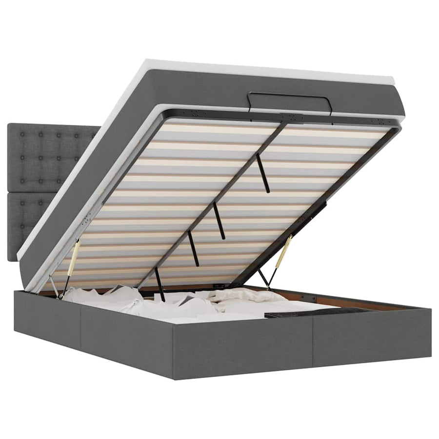 Ottoman bed met matras en LED's 140x190cm stof donkergrijs