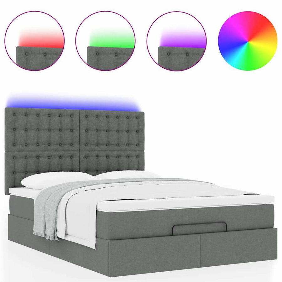 Ottoman bed met matras en LED's 140x190cm stof donkergrijs