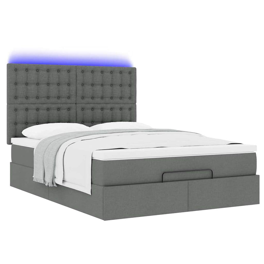 Ottoman bed met matras en LED's 140x190cm stof donkergrijs