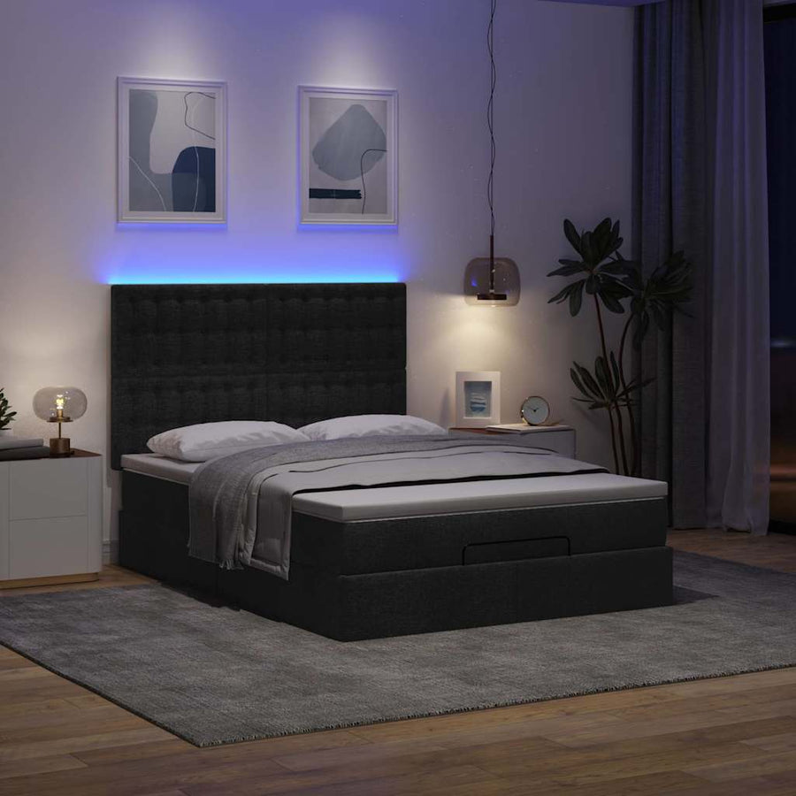 Ottoman bed met matras en LED's 140x190cm stof zwart