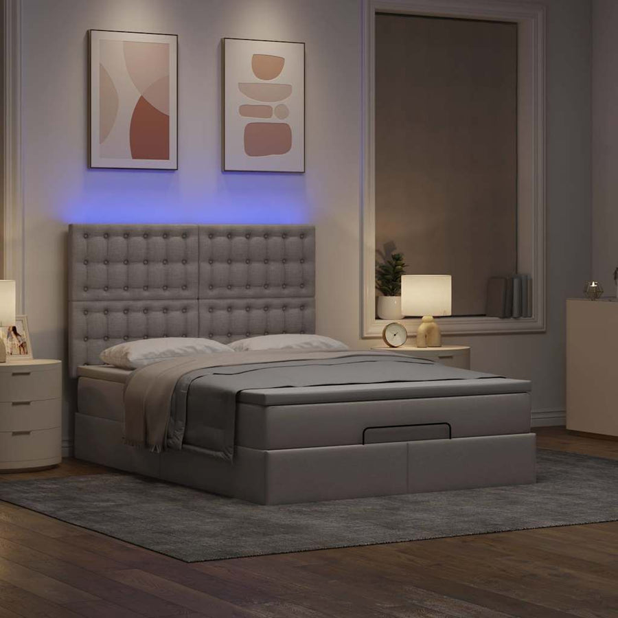 Ottoman Bed Met Matras En Led's 140X190Cm Stof 140 x 190 cm Taupe
