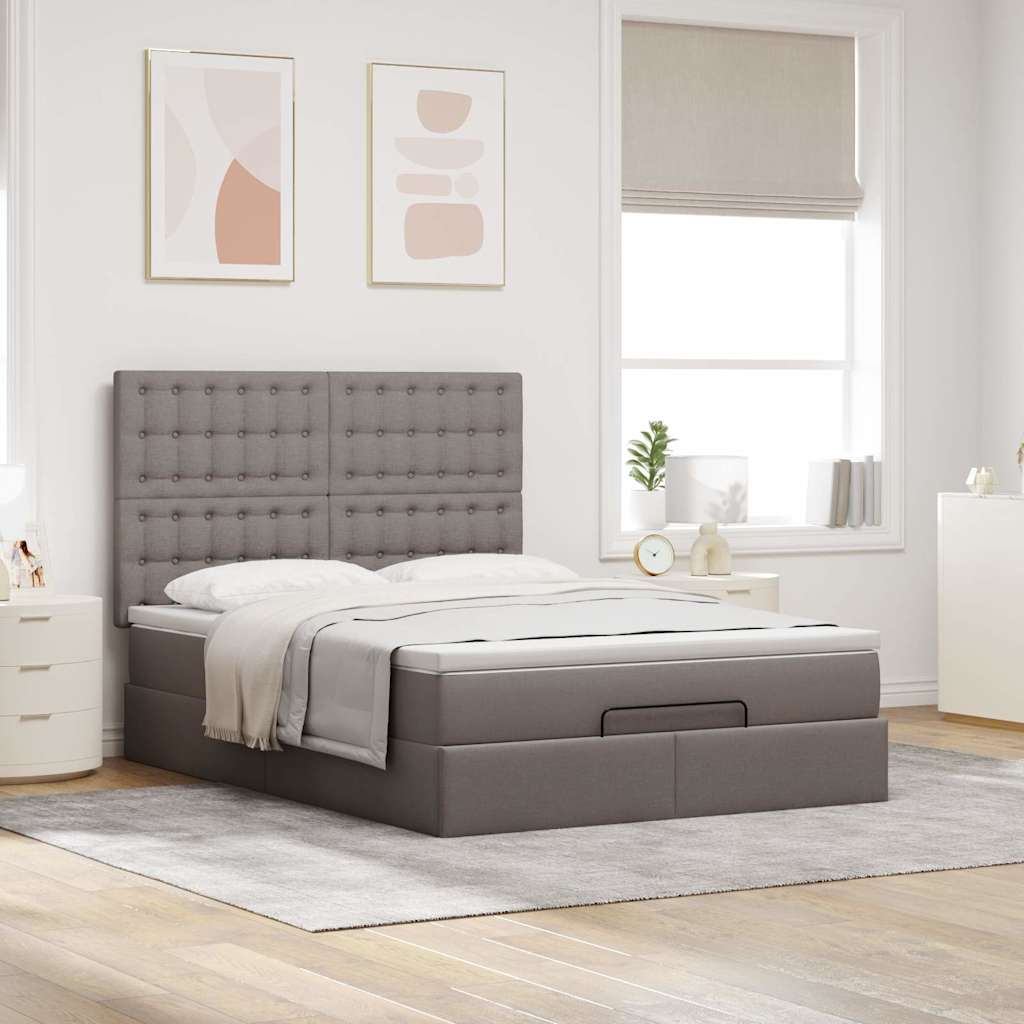 Ottoman Bed Met Matras En Led's 140X190Cm Stof 140 x 190 cm Taupe