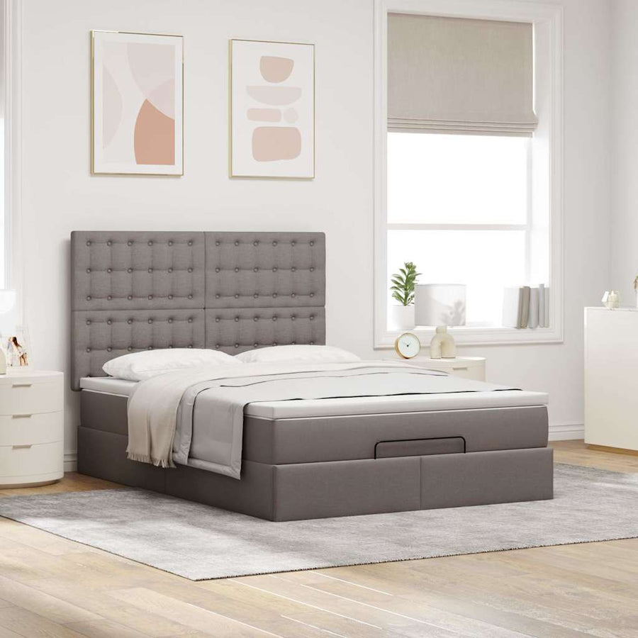 Ottoman Bed Met Matras En Led's 140X190Cm Stof 140 x 190 cm Taupe