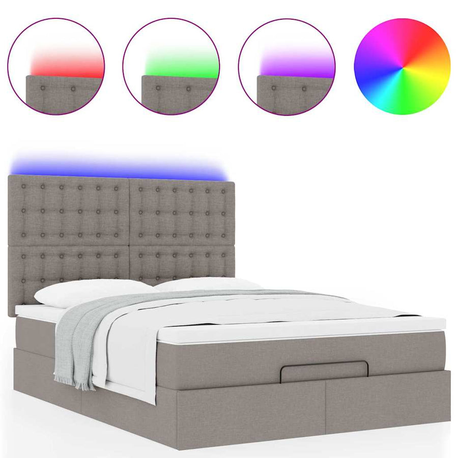 Ottoman Bed Met Matras En Led's 140X190Cm Stof 140 x 190 cm Taupe