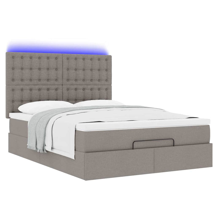 Ottoman Bed Met Matras En Led's 140X190Cm Stof 140 x 190 cm Taupe