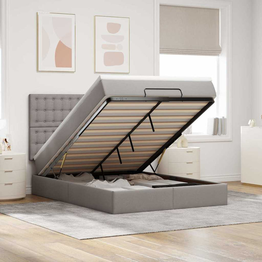 Ottoman Bed Met Matras En Led's 140X190Cm Stof 140 x 190 cm Taupe