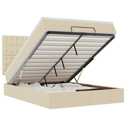 Ottoman bed met matras en LED's 140x190cm stof crèmekleurig