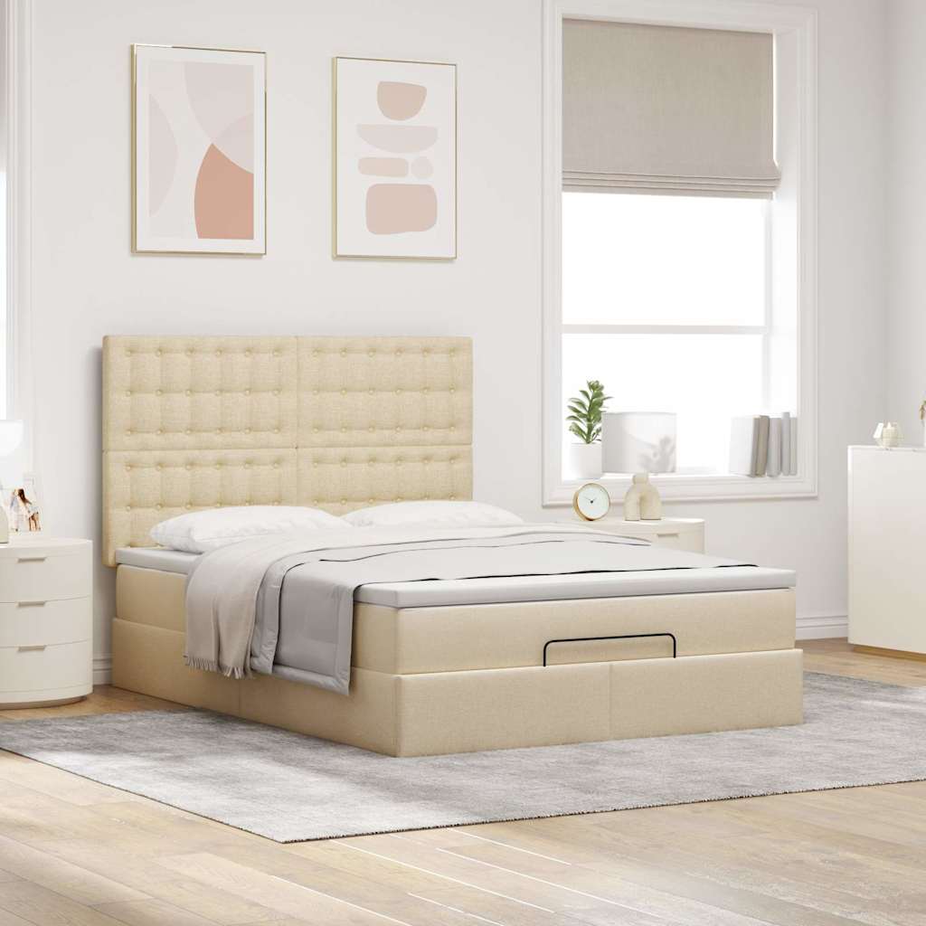 Ottoman bed met matras en LED's 140x190cm stof crèmekleurig