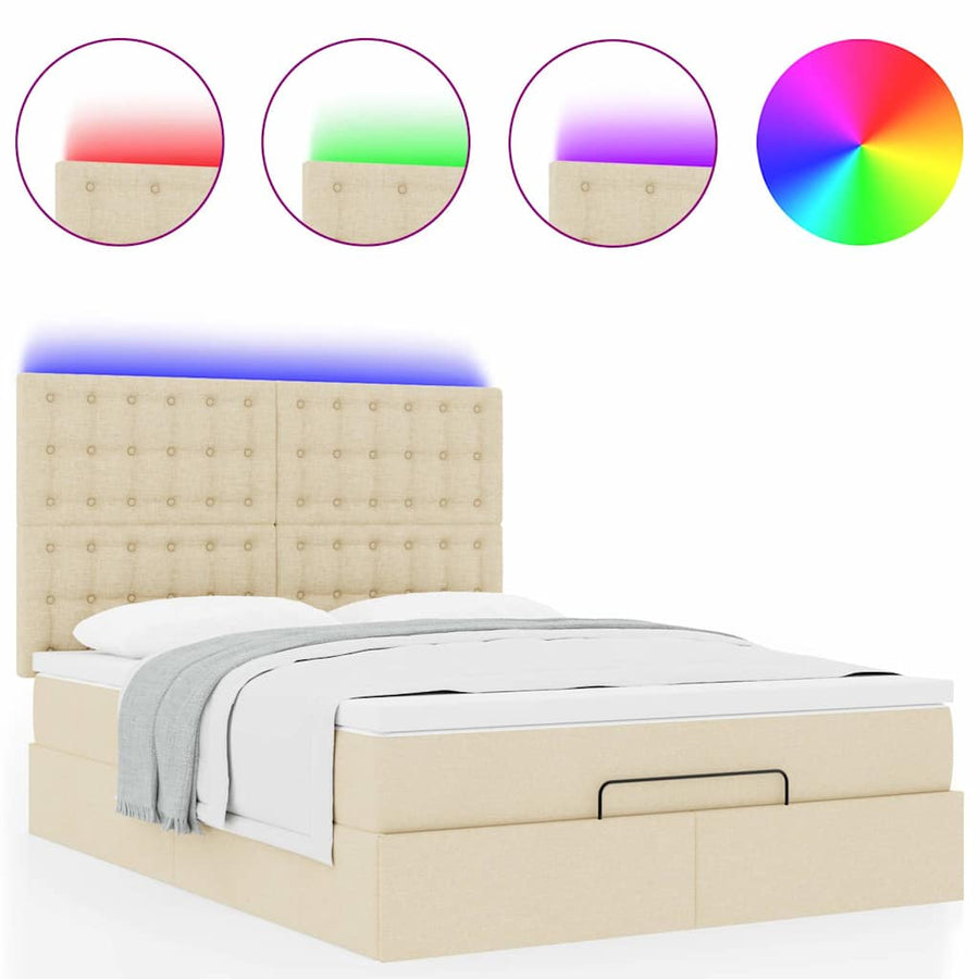 Ottoman bed met matras en LED's 140x190cm stof crèmekleurig