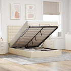 Ottoman bed 140x190cm stof crèmekleurig met opbergruimte en LED